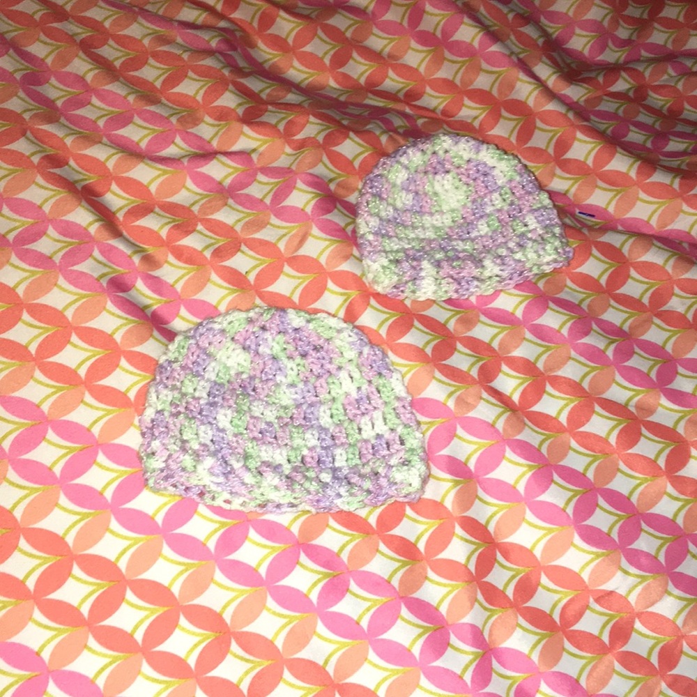 Hand crocheted baby girl hats